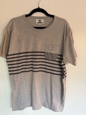 VISSLA Heather Gray Short Sleeve Tee with Striped Chest Pocket